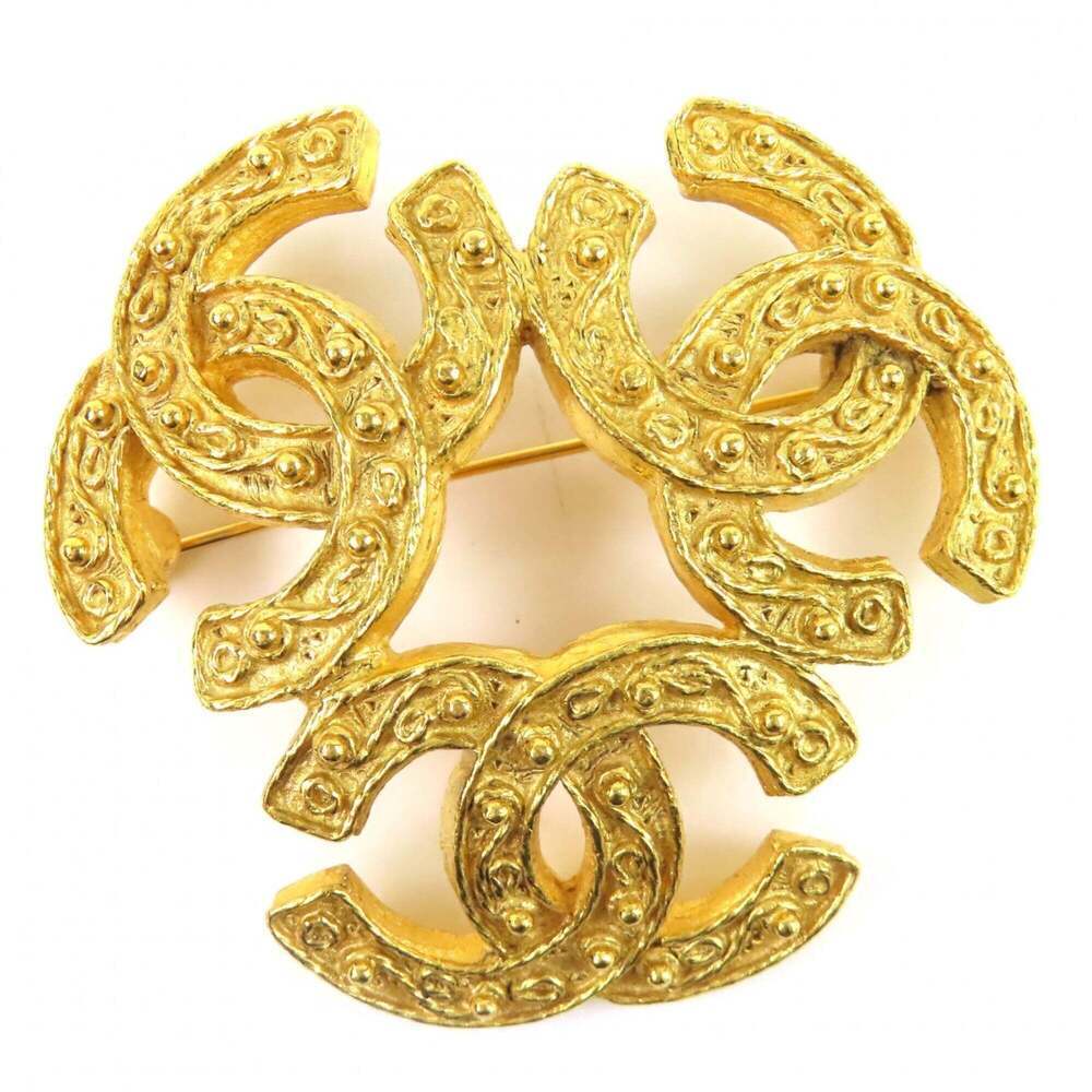 CHANEL Vintage Gold Logo Brooch
